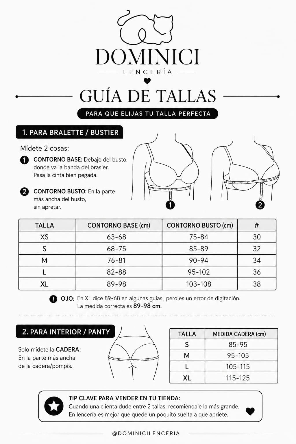 Tabla de medidas Dominici Lencería